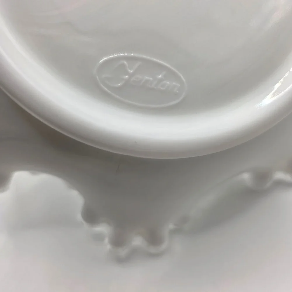 Fenton Milk Glass Silver Crest Ruffled Basket with Clear Handle Vintage 7 inch